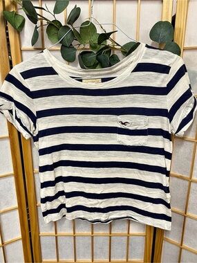 Hollister Striped Cotton Tee in Blue & White